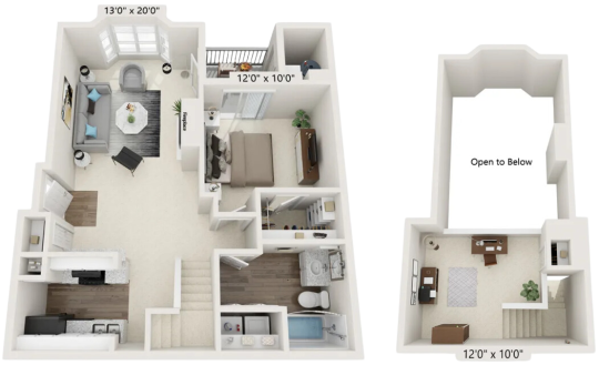 two floor plans of a two bedroom apartment at The Residences at Bear Creek