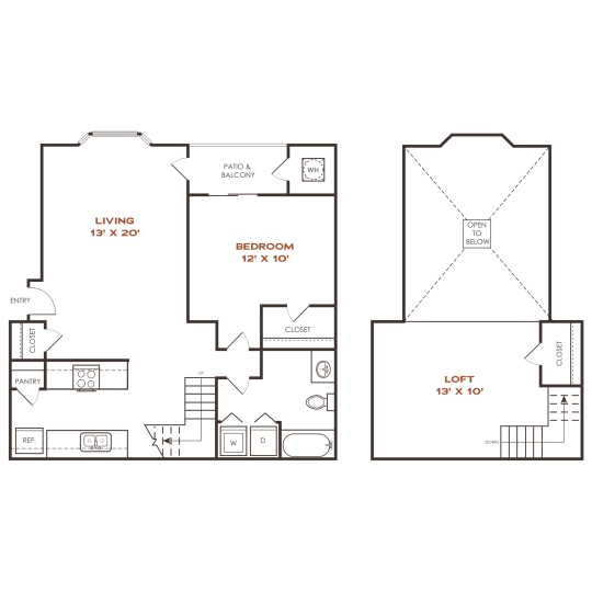 floor plan for the two bedroom apartment at The Residences at Bear Creek