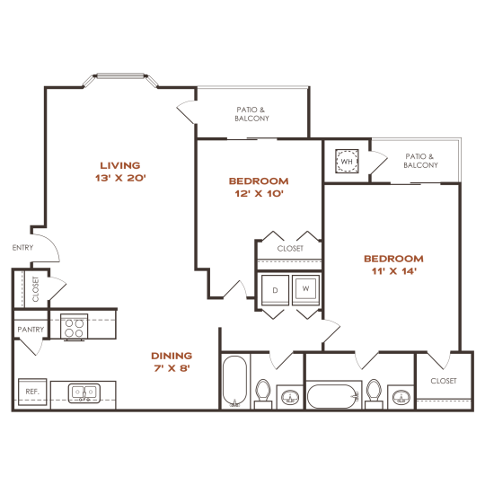 the floor plan for a two bedroom apartment at The Residences at Bear Creek