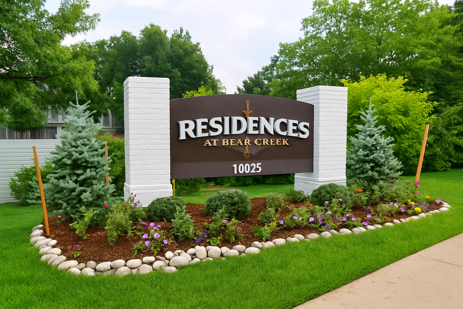 a sign on the side of a grassy field